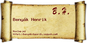 Benyák Henrik névjegykártya